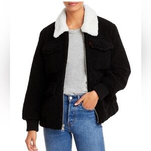 Levi's Black Sherpa Jacket with White Faux Fur Collar